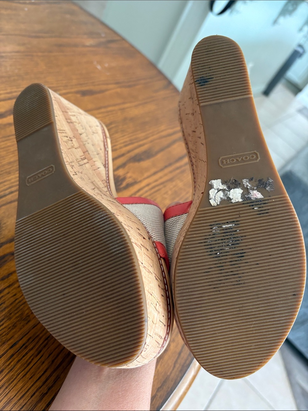 Coach Coral and Cream Cork Platform Wedge Sandals minor wear. - Picture 4 of 4